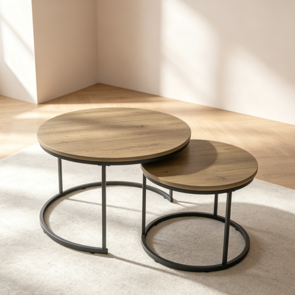27 6 Inch Brown Round Marble Pattern Nesting Coffee Table Set of 2