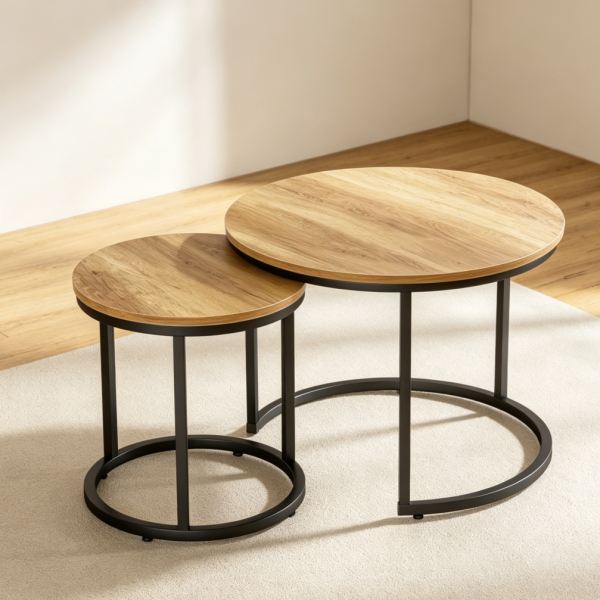 23 6 Inch Brown Round Industrial Nesting Coffee Table Set of 2
