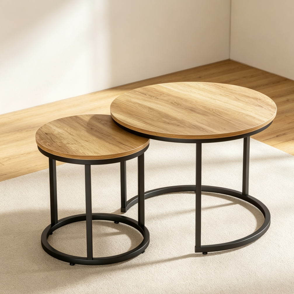 23 6 Inch Brown Round Industrial Nesting Coffee Table Set of 2