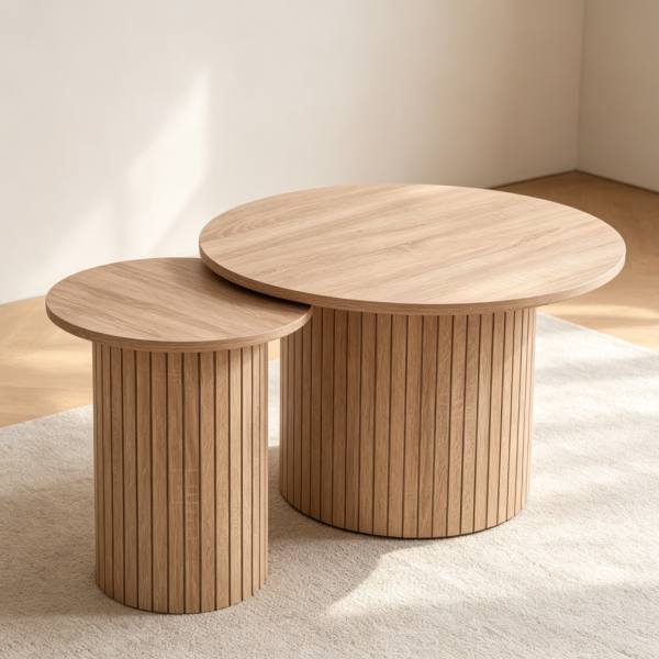Fluted Round Nesting Coffee Table Set of 2 for Small Spaces