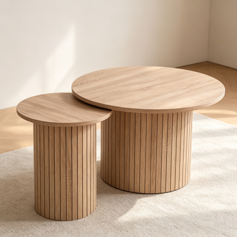 Fluted Round Nesting Coffee Table Set of 2 for Small Spaces