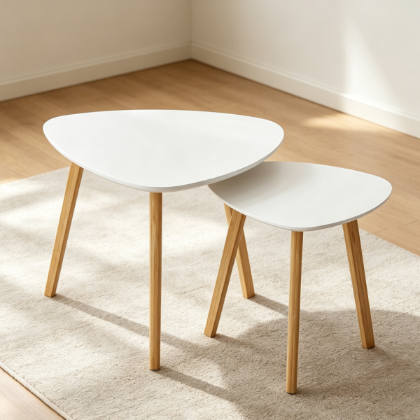 White Bamboo Triangle Nesting Side Table Set of 2