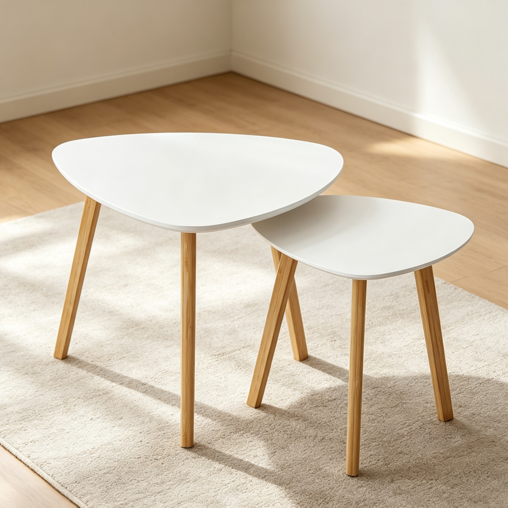 White Bamboo Triangle Nesting Side Table Set of 2