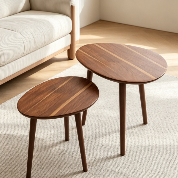 Walnut Mid Century Oval Nesting Coffee Tables Set of 2